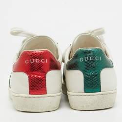 Gucci White Leather and Sneak Embossed Ace Web Sneakers Size 37