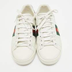 Gucci White Leather and Sneak Embossed Ace Web Sneakers Size 37