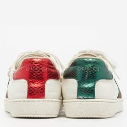 Gucci White Leather Bee Embroidered Ace Sneakers Size 37