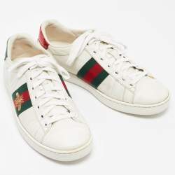 Gucci White Leather Bee Embroidered Ace Sneakers Size 37