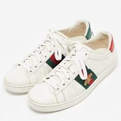 Gucci White Leather Bee Embroidered Ace Sneakers Size 37