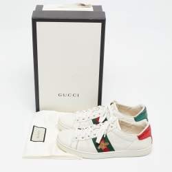 Gucci White Leather Bee Embroidered Ace Sneakers Size 37