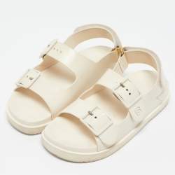 Pre Owned Gucci Cream Rubber Isla Flat Sandals Size 38