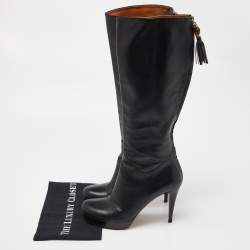 Gucci Black Leather Bamboo Tassel Knee Length Platform Boots Size 40