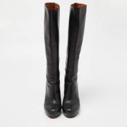 Gucci Black Leather Bamboo Tassel Knee Length Platform Boots Size 40