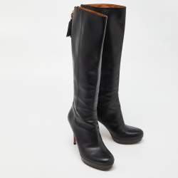 Gucci Black Leather Bamboo Tassel Knee Length Platform Boots Size 40