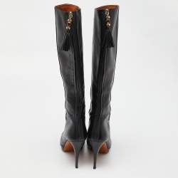 Gucci Black Leather Bamboo Tassel Knee Length Platform Boots Size 40