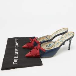 Gucci  Navy Blue/Red Leather Pointed Toe Mules Size 38.5   