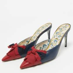 Gucci  Navy Blue/Red Leather Pointed Toe Mules Size 38.5   