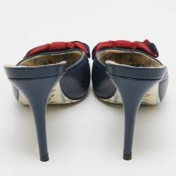 Gucci  Navy Blue/Red Leather Pointed Toe Mules Size 38.5   