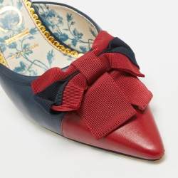 Gucci  Navy Blue/Red Leather Pointed Toe Mules Size 38.5   
