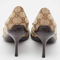 مملوكة مسبقًا Gucci Beige/Brown GG Crystal Canvas Web Bow Pumps Size 40