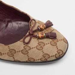 مملوكة مسبقًا Gucci Beige/Brown GG Crystal Canvas Web Bow Pumps Size 40