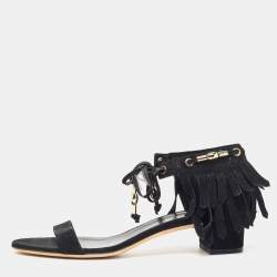 Gucci Black Suede Fringe Ankle Strap Sandals Size 39