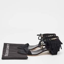 Gucci Black Suede Fringe Ankle Strap Sandals Size 39