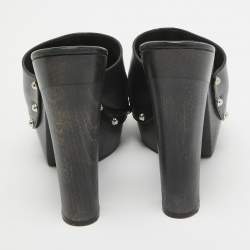 Gucci Black Leather Horsebit Open Toe Clogs Size 39.5