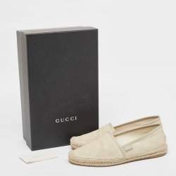 Pre Owned Gucci Grey Leather and GG Canvas Espadrille Flats Size 38.5