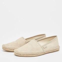 Pre Owned Gucci Grey Leather and GG Canvas Espadrille Flats Size 38.5