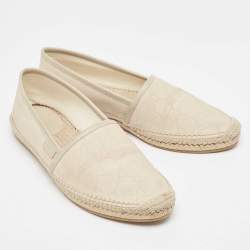 Pre Owned Gucci Grey Leather and GG Canvas Espadrille Flats Size 38.5
