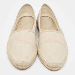 Pre Owned Gucci Grey Leather and GG Canvas Espadrille Flats Size 38.5