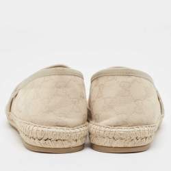 Pre Owned Gucci Grey Leather and GG Canvas Espadrille Flats Size 38.5