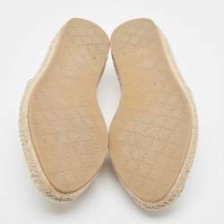 Pre Owned Gucci Grey Leather and GG Canvas Espadrille Flats Size 38.5