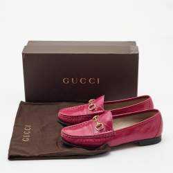 Pre Owned Gucci Pink Patent Leather 1953 Horsebit Loafers Size 37