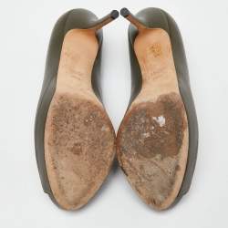 Pre Owned Gucci Olive Green Leather Peep Toe Platform Pumps Size 40.5