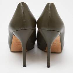 Pre Owned Gucci Olive Green Leather Peep Toe Platform Pumps Size 40.5