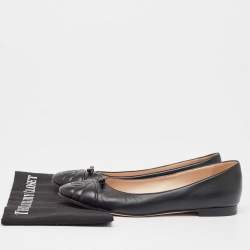Pre Owned Gucci Black Leather GG Cap Toe Bow Ballet Flats Size 40