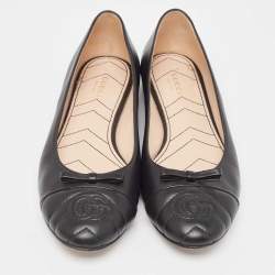 Pre Owned Gucci Black Leather GG Cap Toe Bow Ballet Flats Size 40