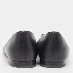 Pre Owned Gucci Black Leather GG Cap Toe Bow Ballet Flats Size 40