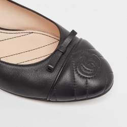 Pre Owned Gucci Black Leather GG Cap Toe Bow Ballet Flats Size 40