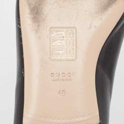 Pre Owned Gucci Black Leather GG Cap Toe Bow Ballet Flats Size 40