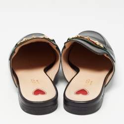 Pre Owned Gucci Black Leather Web Princetown Flat Mules Size 37.5