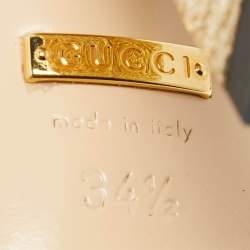 Pre Owned Gucci Gold Textured Leather GG Marmont Fringed Slide Sandals Size 34.5