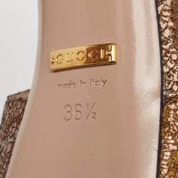 Gucci Gold Texture Leather Ankle Strap Peep Toe  Sandals Size 36.5