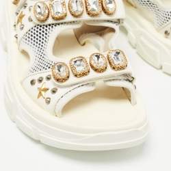 Gucci White/Grey Mesh and Leather Aguru Slingback Sandals Size 39