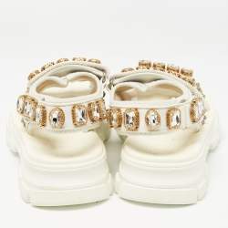 Gucci White/Grey Mesh and Leather Aguru Slingback Sandals Size 39