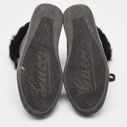 Gucci Black Guccissima Leather and Fur Trim Cada High Top Sneakers Size 38.5