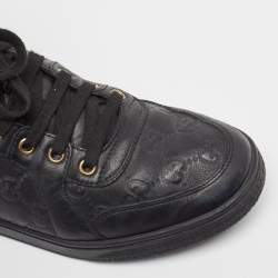 Gucci Black Guccissima Leather and Fur Trim Cada High Top Sneakers Size 38.5