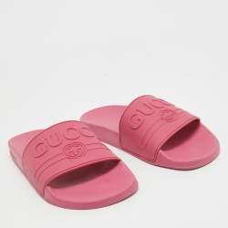 Gucci Pink Rubber Interlocking Logo Slides Size 39   