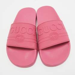 Gucci Pink Rubber Interlocking Logo Slides Size 39   