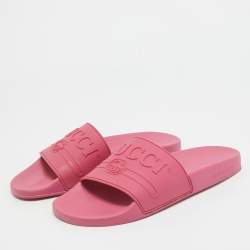 Gucci Pink Rubber Interlocking Logo Slides Size 39   