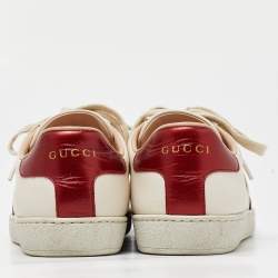 Gucci White/Red Leather Ace Gucci Band Low Top Sneakers Size 37