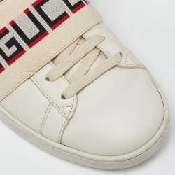 Gucci White/Red Leather Ace Gucci Band Low Top Sneakers Size 37