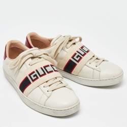 Gucci White/Red Leather Ace Gucci Band Low Top Sneakers Size 37
