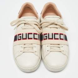 Gucci White/Red Leather Ace Gucci Band Low Top Sneakers Size 37