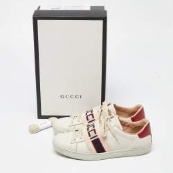 Gucci White/Red Leather Ace Gucci Band Low Top Sneakers Size 37