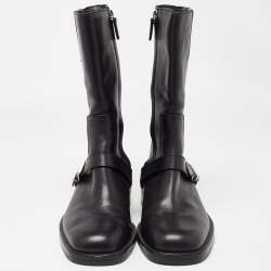 مملوكة مسبقًا Gucci Black Leather Buckle Detail Mid Calf Boots Size 35.5